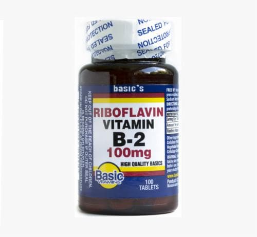 Basic Vitamin B-2 Riboflavin Tablets 100mg Perspective: front