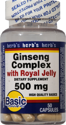 Basic Ginseng Complex with Royal Jelly Capsules 500mg Perspective: front