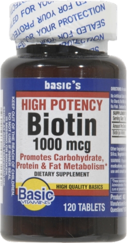 Basic High Potency Biotin Tablets 1000mcg Perspective: front