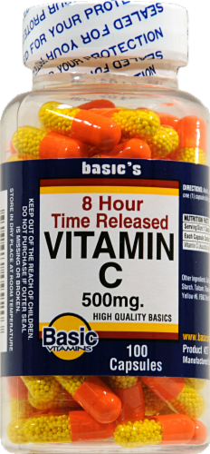 Basic 8-Hour Vitamin C Capsules 500mg Perspective: front