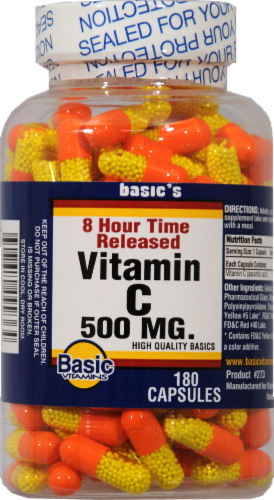Basic's 8 Hour Time Released Vitamin C 500mg Perspective: front