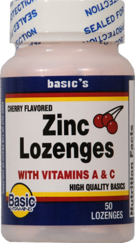 Basic Cherry Flavored Zinc with Vitamin A & C Lozenges Perspective: front