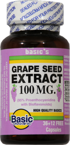 Basic Grape Seed Extract Capsules 100mg Perspective: front
