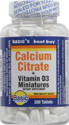 Basic Calcium Citrate + Vitamin D3 Miniature Tablets Perspective: front