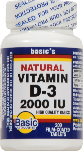 Basic Natural Vitamin D-3 Tablets 2000IU Perspective: front