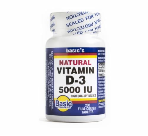 Basic Natural Vitamin D-3 Tablets 5000IU Perspective: front