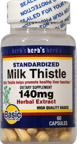 Basic Standardized Milk Thistle Extract Capsules 140mg Perspective: front