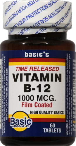 Basic Time Released Vitamin B-12 Tablets 1000mcg Perspective: front