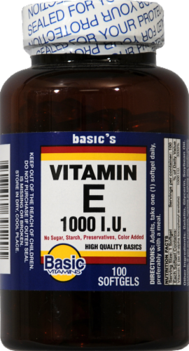 Basic Vitamin E Softgels 1000IU Perspective: front