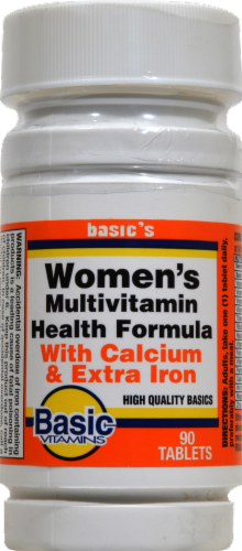 Basic Women's Multi-Vitamin Health Formula with Calcium & Extra Iron Tablets Perspective: front