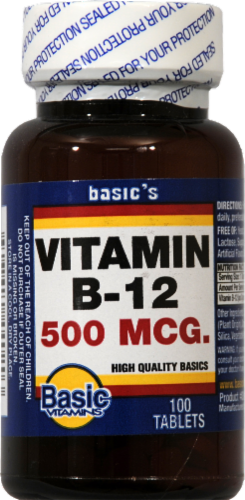 Basic Vitamin B-12 Tablets 500mcg Perspective: front