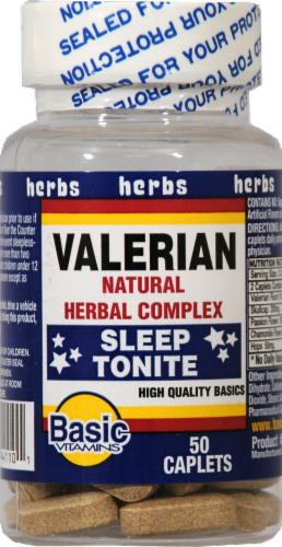 Basic Sleep Tonite Valerian Natural Herbal Complex Caplets Perspective: front