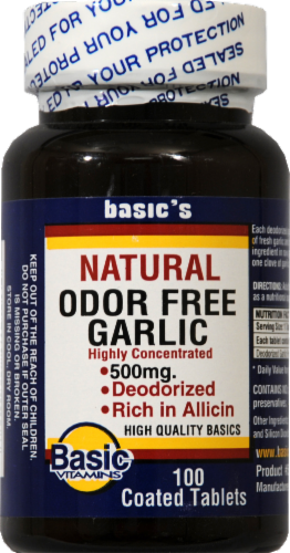 Basic Natural Odor Free Garlic Tablets 500mg Perspective: front