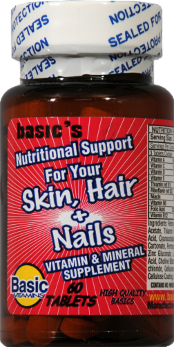 Basic Skin Hair + Nails Vitamin & Mineral Supplement Tablets Perspective: front