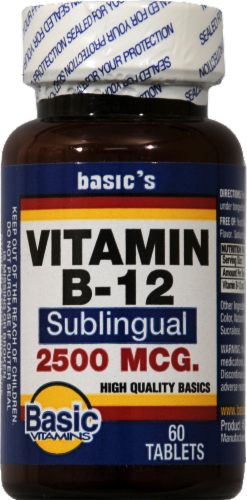 Basic Vitamin B-12 Sublingual Tablets 2500mcg Perspective: front