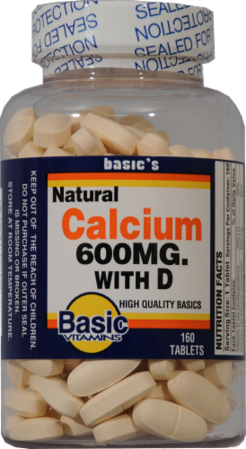 Basic Vitamins Calcium 600mg With Vitamin D Tablets Perspective: front