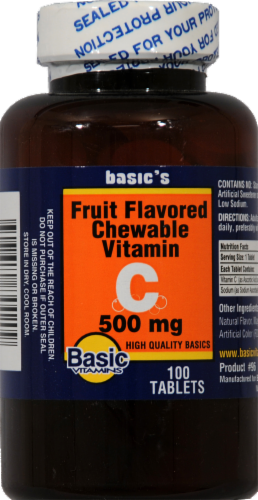 Basic Fruit Flavored Vitamin C Chewable Tablets 500mg Perspective: front