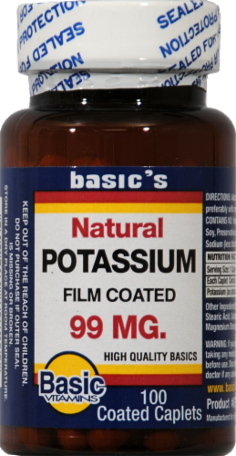 Basic Natural Potassium Caplets 99mg Perspective: front