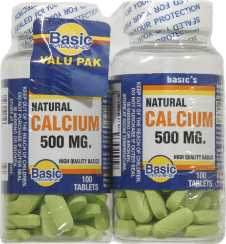 Basic Natural Calcium Tablets 500mg Perspective: front