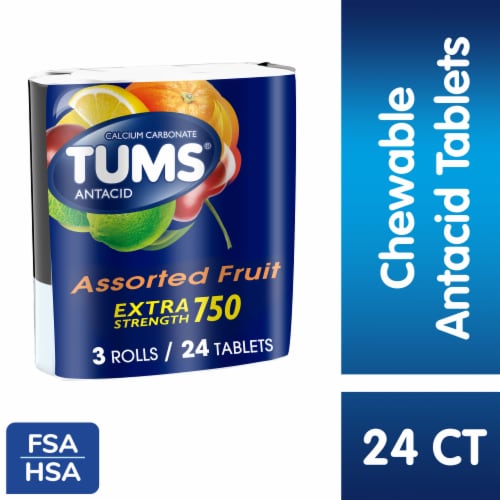 TUMS Assorted Fruit Chewable Antacid Tablets Perspective: front