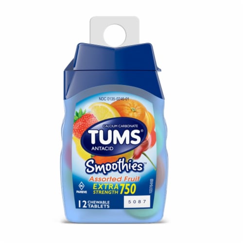 TUMS Smoothies Chewable Extra Strength Antacid Tablets for Heartburn Relief, Assorted Fruit Perspective: front