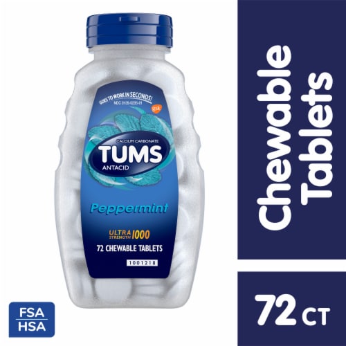 TUMS Chewable Ultra Strength Heartburn Relief Peppermint Antacid Tablets Perspective: front