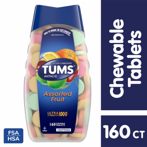 TUMS Ultra Strength Chewable Antacid Assorted Fruit Tablets Perspective: front