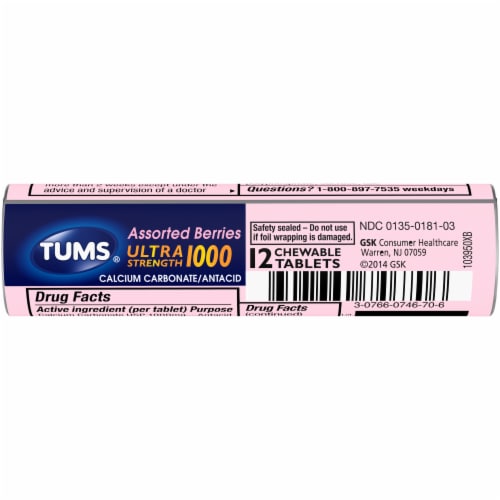 TUMS Ultrastrength Berry Tablet Roll Perspective: front