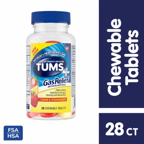 TUMS+ Gas Relief Chewy Bites Chewable Antacid Tablets, Lemon & Strawberry Perspective: front