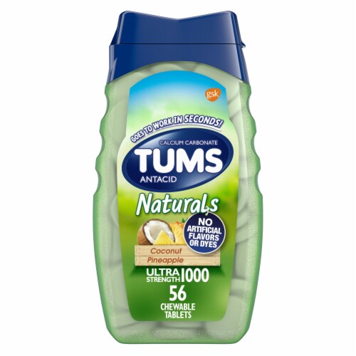 TUMS Naturals Coconut Pineapple Chewable Antacid Tablets Perspective: front
