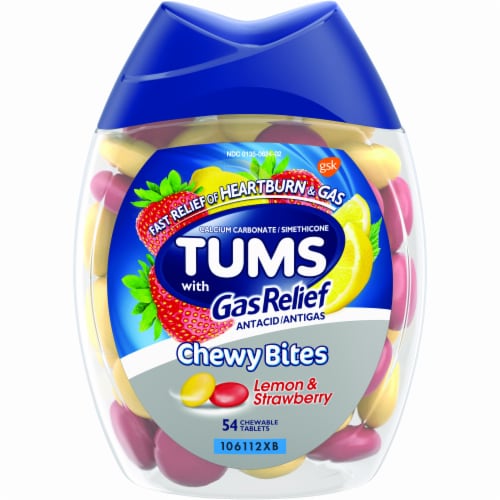 TUMS Chewy Bites Lemon & Strawberry Chewable Antacid Tablets Perspective: front