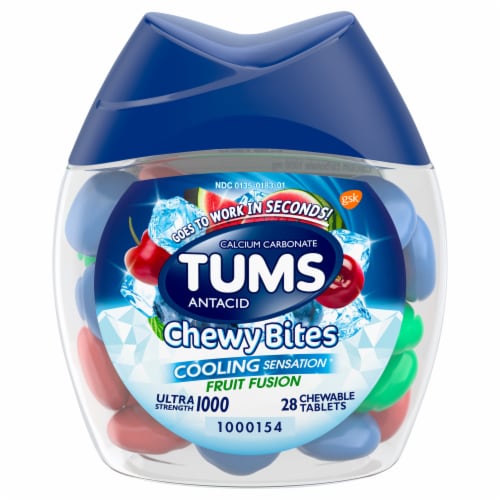 Tums Fruit Fusion Cooling Sensation Antacid Chewy Bites Perspective: front
