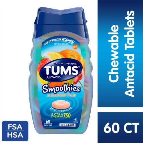 TUMS Smoothies Assorted Fruit Chewable Antacid Tablets Perspective: front