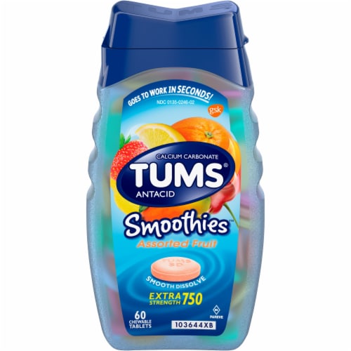 TUMS Smoothies Assorted Fruit Chewable Antacid Tablets Perspective: front