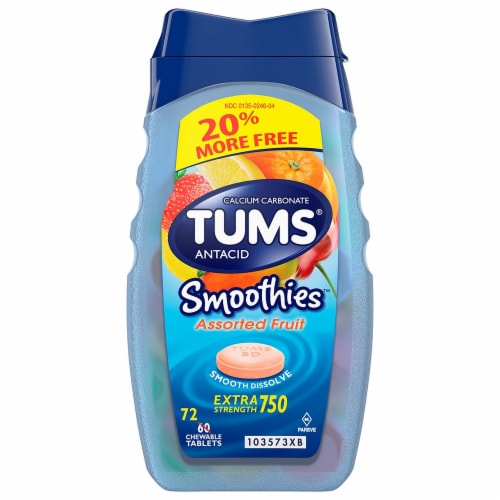 Tums Smoothies Assorted Fruit Chewable Antacid Tablets Perspective: front