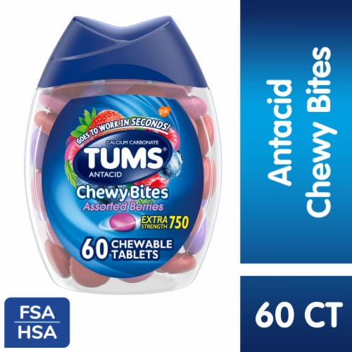 TUMS Chewy Bites Assorted Berries Chewable Antacid Tablets Perspective: front
