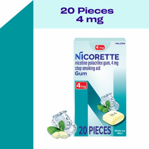 Nicorette Nicotine Gum with Behavioral Support Program 4 mg White Ice Mint Flavor Perspective: front