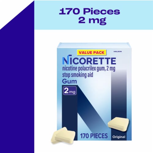 Nicorette 2 mg Nicotine Gum to Help Stop Smoking - Original Flavored Stop Smoking Aid, 170 Count Perspective: front