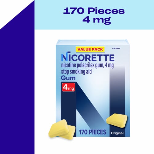Nicorette Nicotine Gum, 4 mg, Original - 170 Count Perspective: front