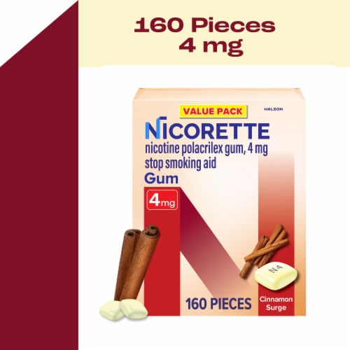Nicorette Nicotine Gum to Help Stop Smoking, 4 mg, Cinnamon Surge Flavor - 160 Count Perspective: front