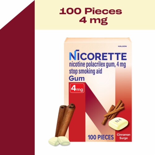 Nicorette Nicotine Gum to Help Stop Smoking 4 mg Cinnamon Surge Flavor Perspective: front