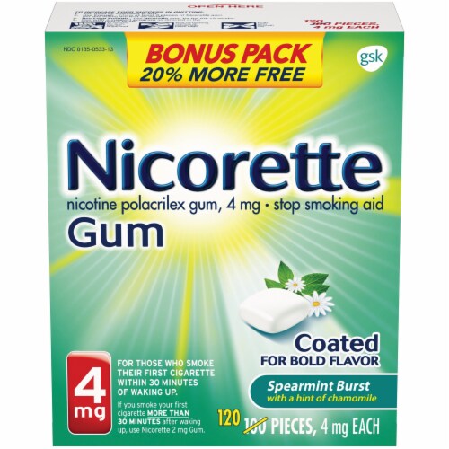 Nicorette Spearmint Burst Nicotine Gum 4mg Perspective: front