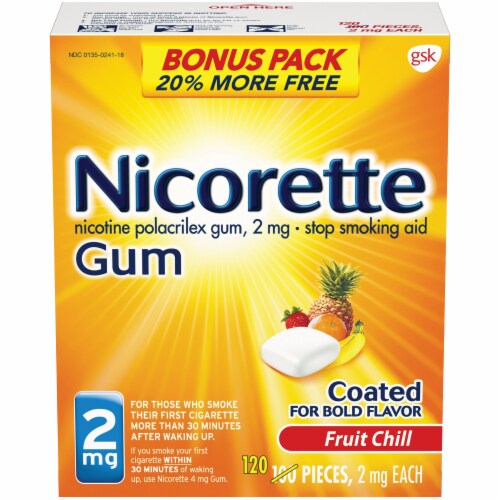Nicorette Fruit Chill Nicotine Gum 2mg Bonus Pack Perspective: front