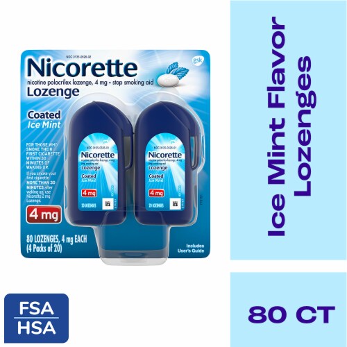 Nicorette Coated Nicotine Lozenges Stop Smoking Aid 4 mg Ice Mint Flavor Perspective: front