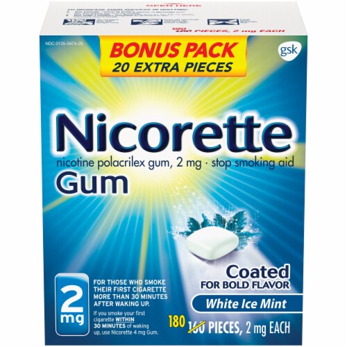 Nicorette White Ice Mint Nicotine Gum 2mg Perspective: front