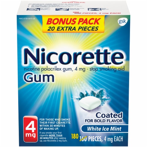 Nicorette White Ice Mint Nicotine Gum 4mg Perspective: front