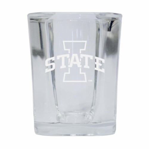 R & R Imports SGSE2-C-IAS20 Iowa State Cyclones 2 oz Square Shot Glass Laser Etched Logo Desi Perspective: front
