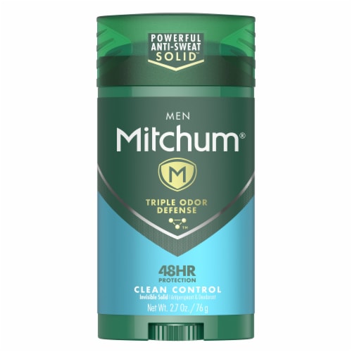 Mitchum Men Triple Odor Defense Clean Control Invisible Solid Antiperspirant Deodorant Perspective: front