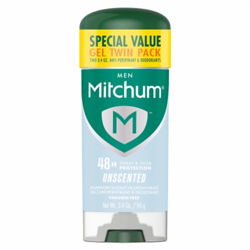 Mitchum Triple Odor Defense Men Gel Antiperspirant Deodorant Unscented 2-Pack Perspective: front