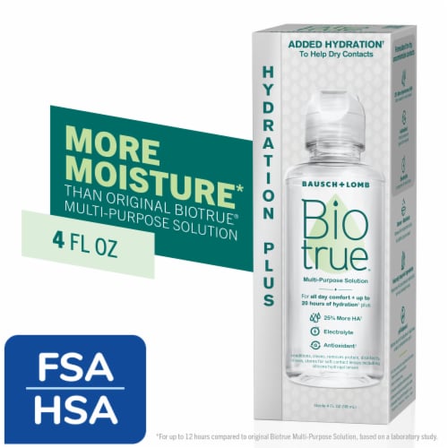 Biotrue Hydration Plus Contact Lens Solution Multi-Purpose Soft Lens Cleaner Perspective: front